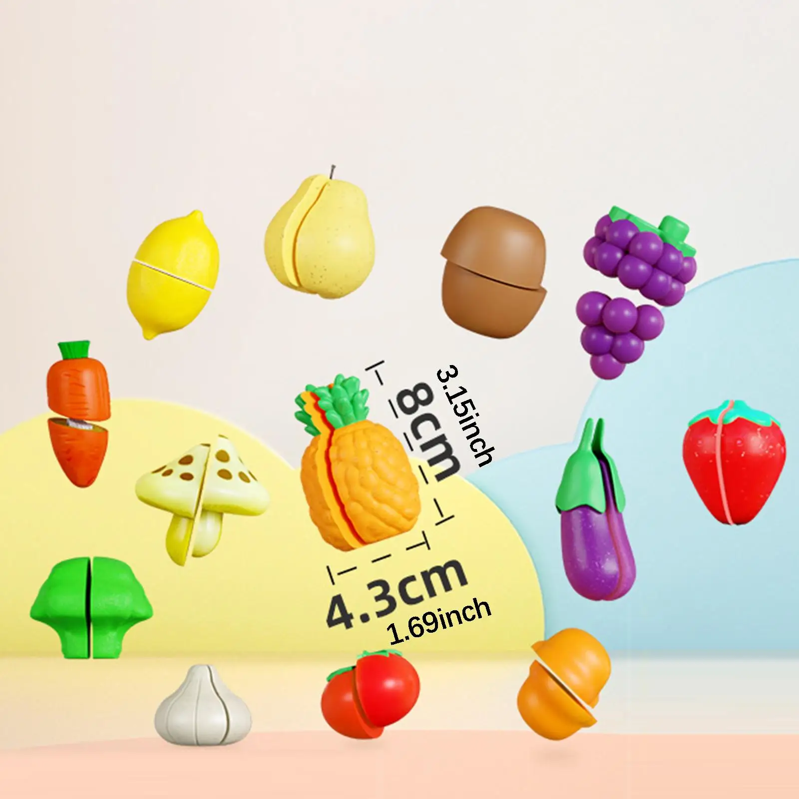 Cutting Play Food Toys Portable Pretend Play Fruit Vegetables Accessories Kitchen Accessories for Preschool Kids 18+ Months