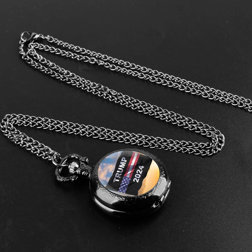 TRUMP 2024 TAKE AMERICA BACK Pocket Watch - Quartz Movement, Round Dial, Unique Bronze Necklace Souvenir Gift