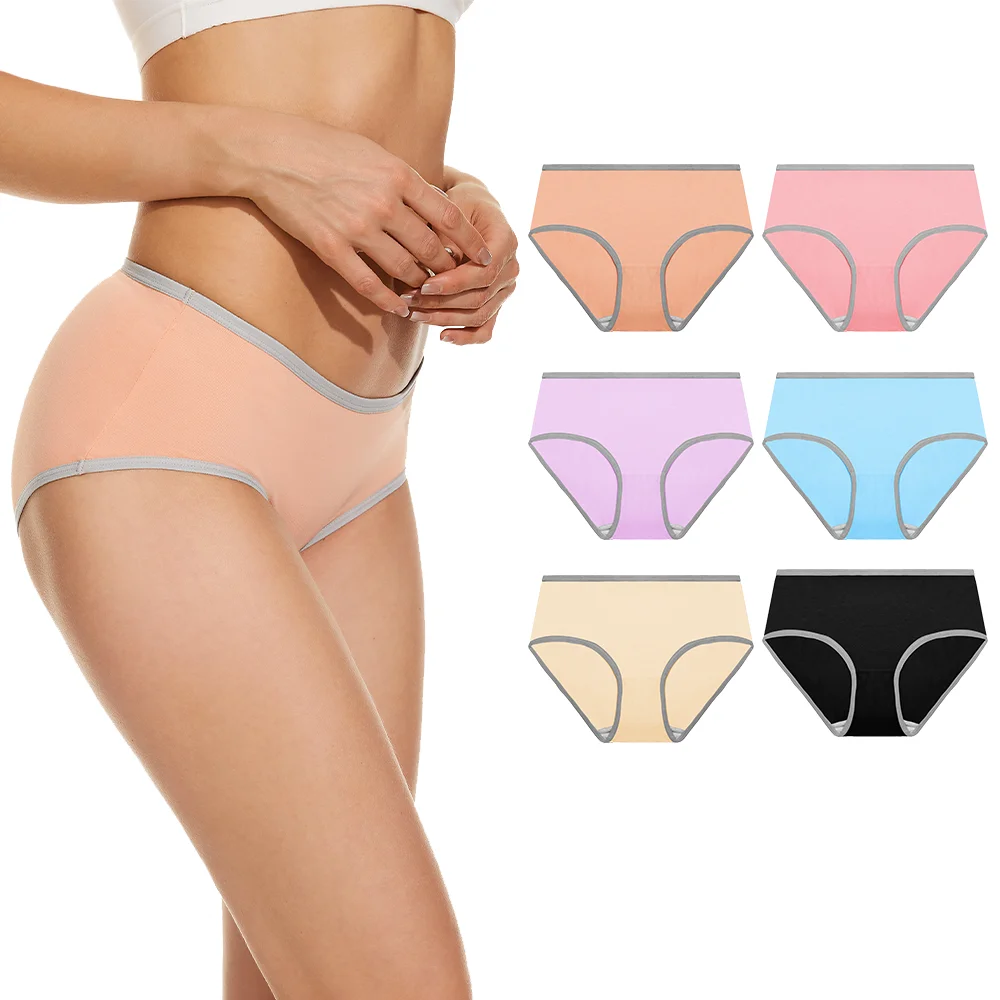 

6 шт., женские хлопковые трусы с заниженной талией, 100% хлопок