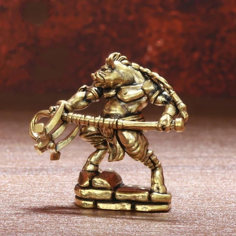 Solid Brass Pig Warrior Figurine Fine Hand‑Craft Vintage Statue Collectible Ornament For Home Office Desk Decoration Gift Idea