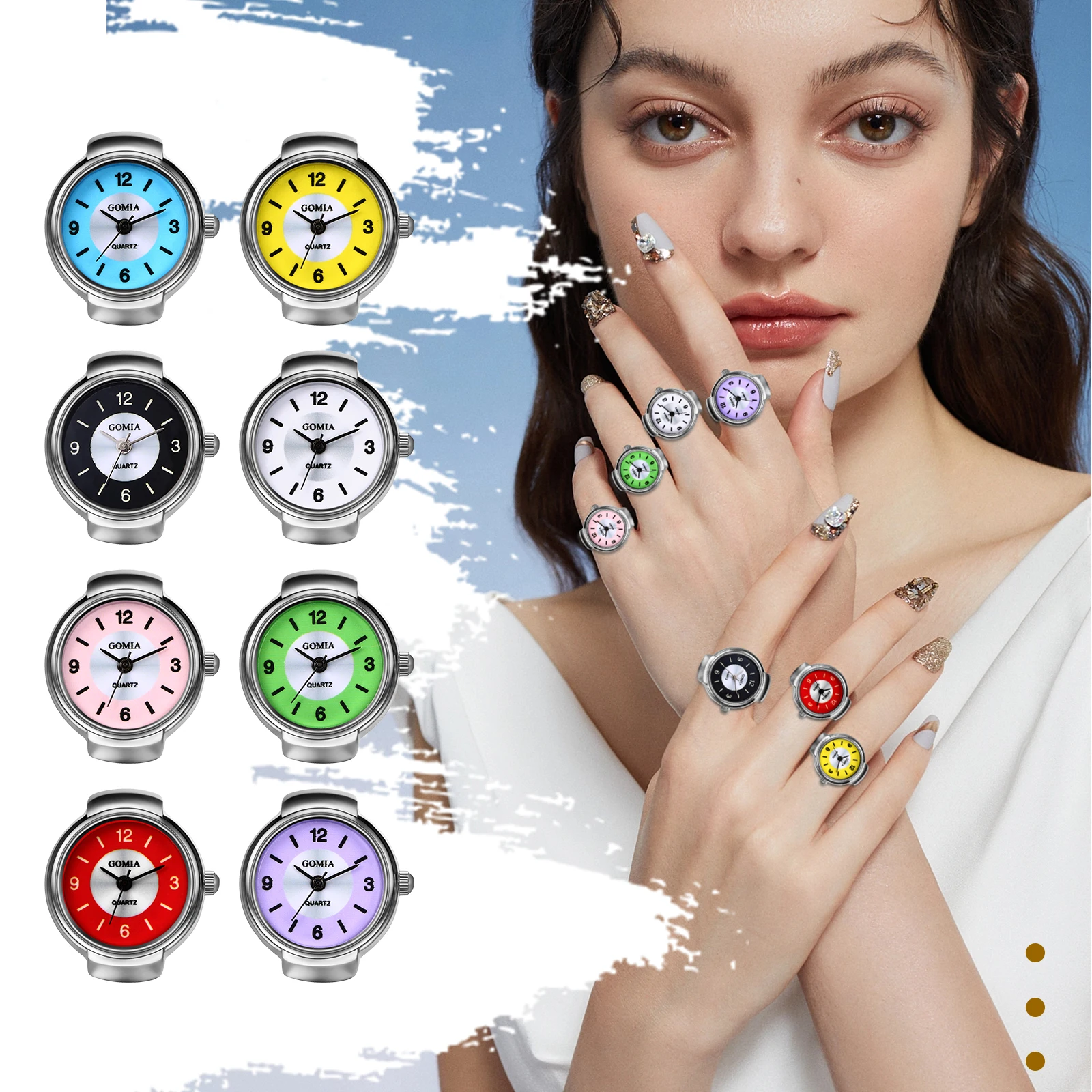 LANCARDO Fashion Cute Circular Dial Quartz Analog Finger Ring Watch Creative Elastic Band Stainless Steel for Women Men Couple