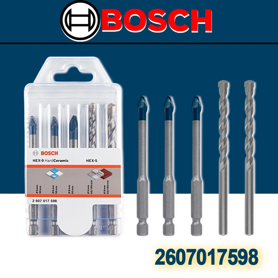 BOSCH Professional HEX-9 HardCeramic + HEX-5 Drill Bit Set 5 Piece Diameter 6/8 mm 90/100mm Concrete Bits 2607017598