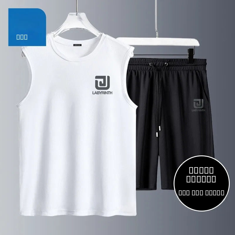 

Мужской летний спортивный костюм из джинсовой ткани Qui Dry Ice Silk: жилет и шорты, комплект из двух предметов для молодежи, для бега и фитнеса