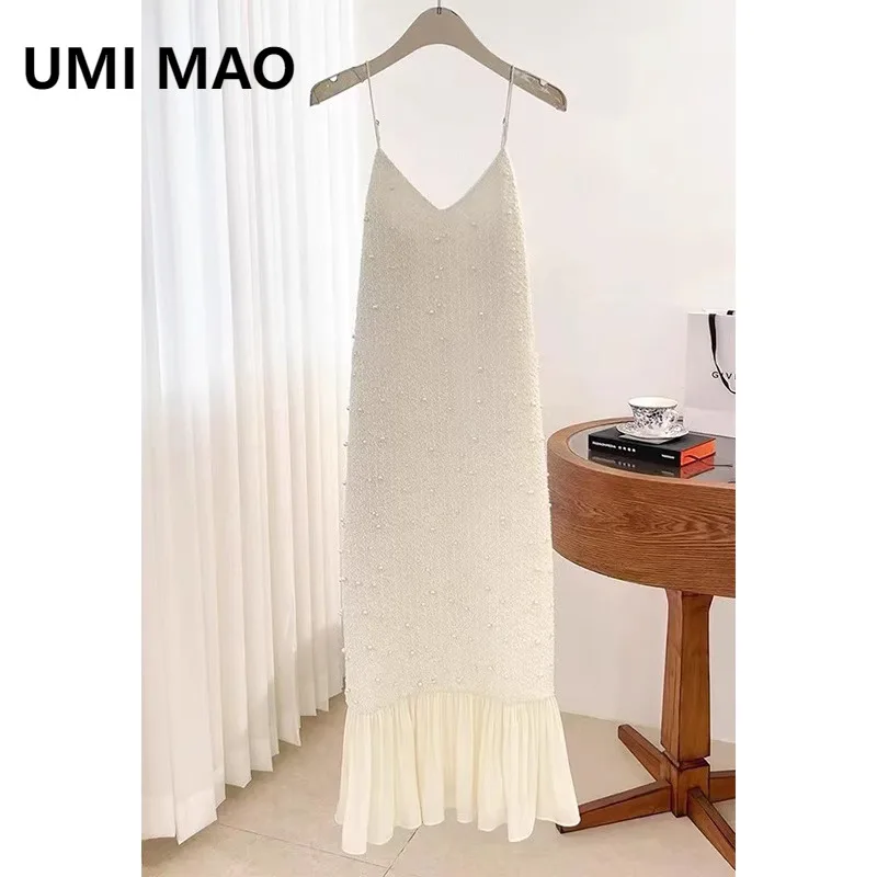 

UMI MAO White Camisole Heavy Industry Dress For Women Spring Summer Niche Unique Chic French Style Small Fragrance Femme