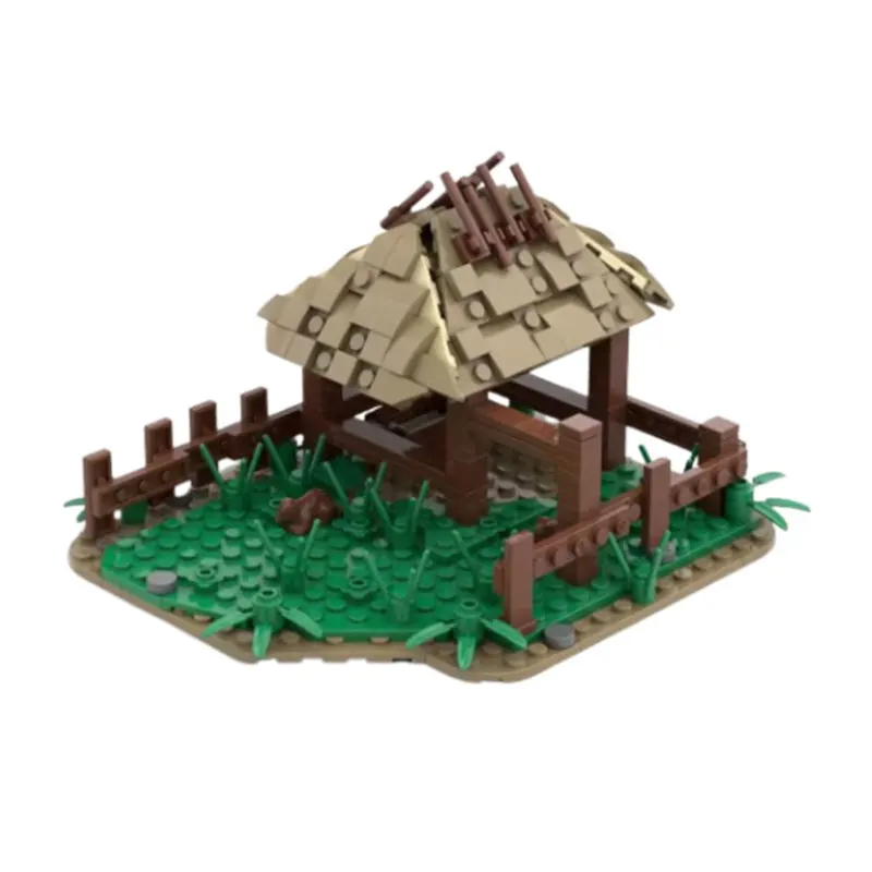 MOC-223492 حيوان القرون الوسطى مستقر 175476 شجرة الغابات طاولة خشبية تجميع الجسيمات الصغيرة بناء الالعاب العملاقة الديكور