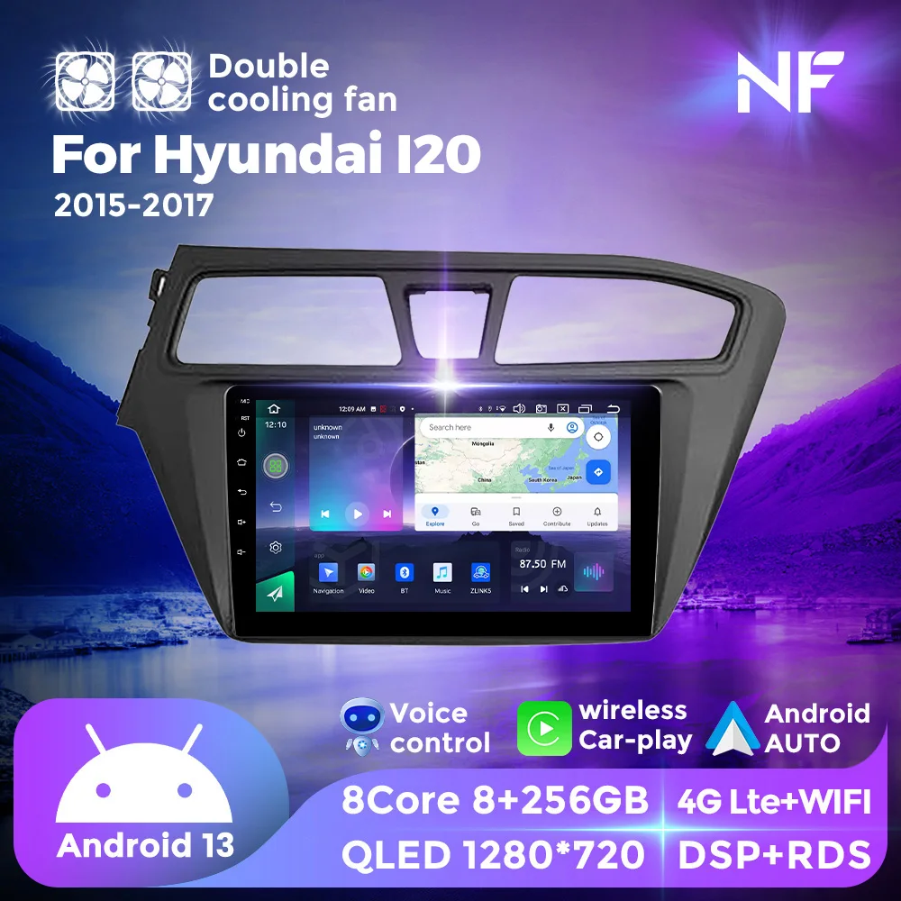 

NF Dual Cooling Fan Android All in One For Hyundai i20 2 II GB 2014 - 2018 Car Radio Multimedia Player GPS For Wireless Carplay