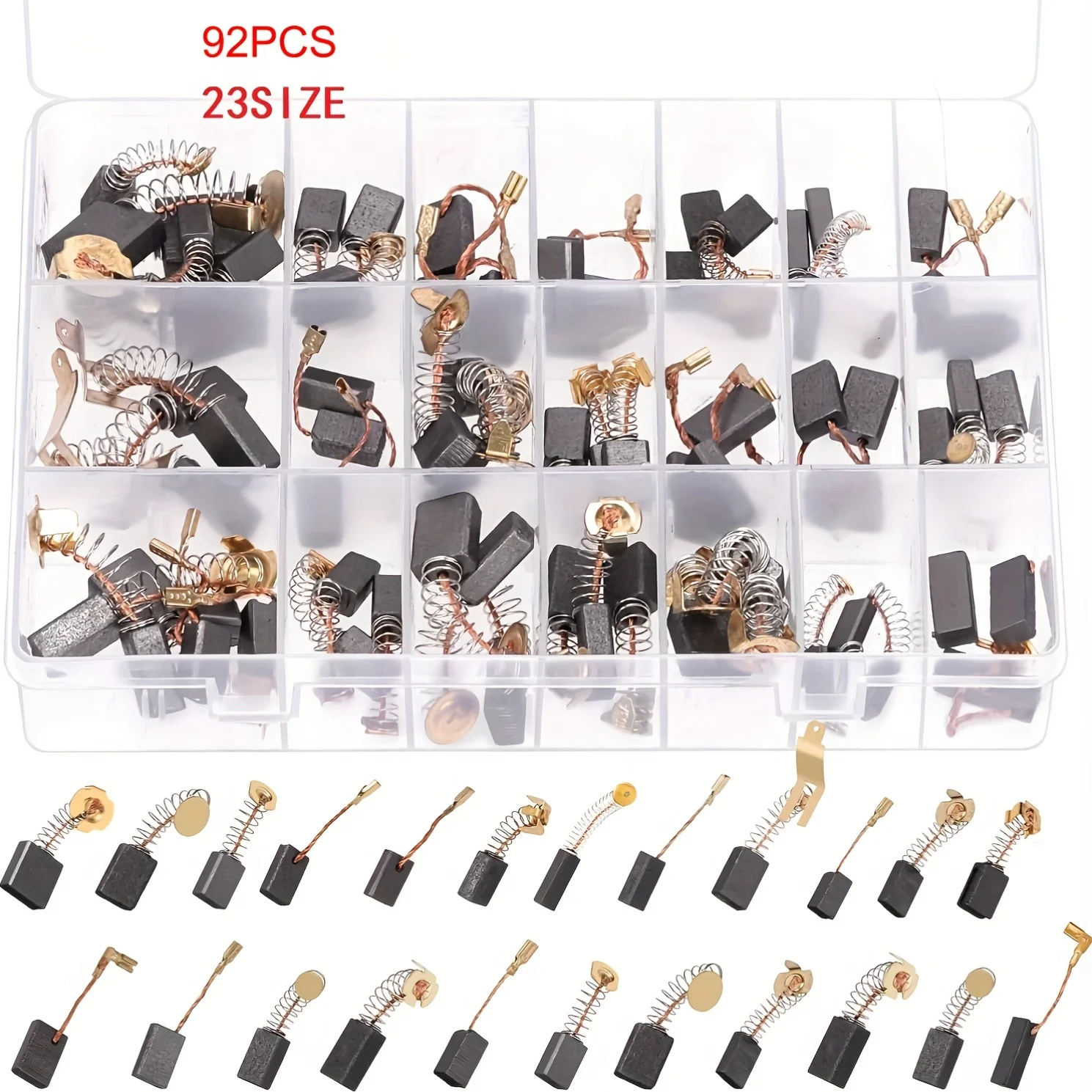 

92 Pieces of Motor Carbon Brushes, 23 Different Sizes of Carbon Brushes Are Used to Replace and Repair Power Tool Parts