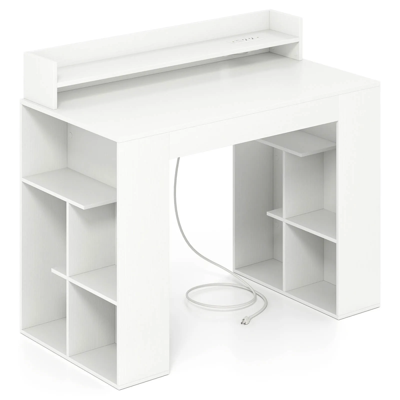 

43" Home Office Desk w/Power Outlets Monitor Shelf Bookshelf & Cable Hole