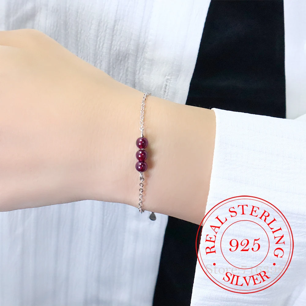 

925 Sterling Silver 3 Red Pomegranates Beads Ball Charm Bracelets for Woman Homme Fashion Charm Wedding Jewelry Mom Gift