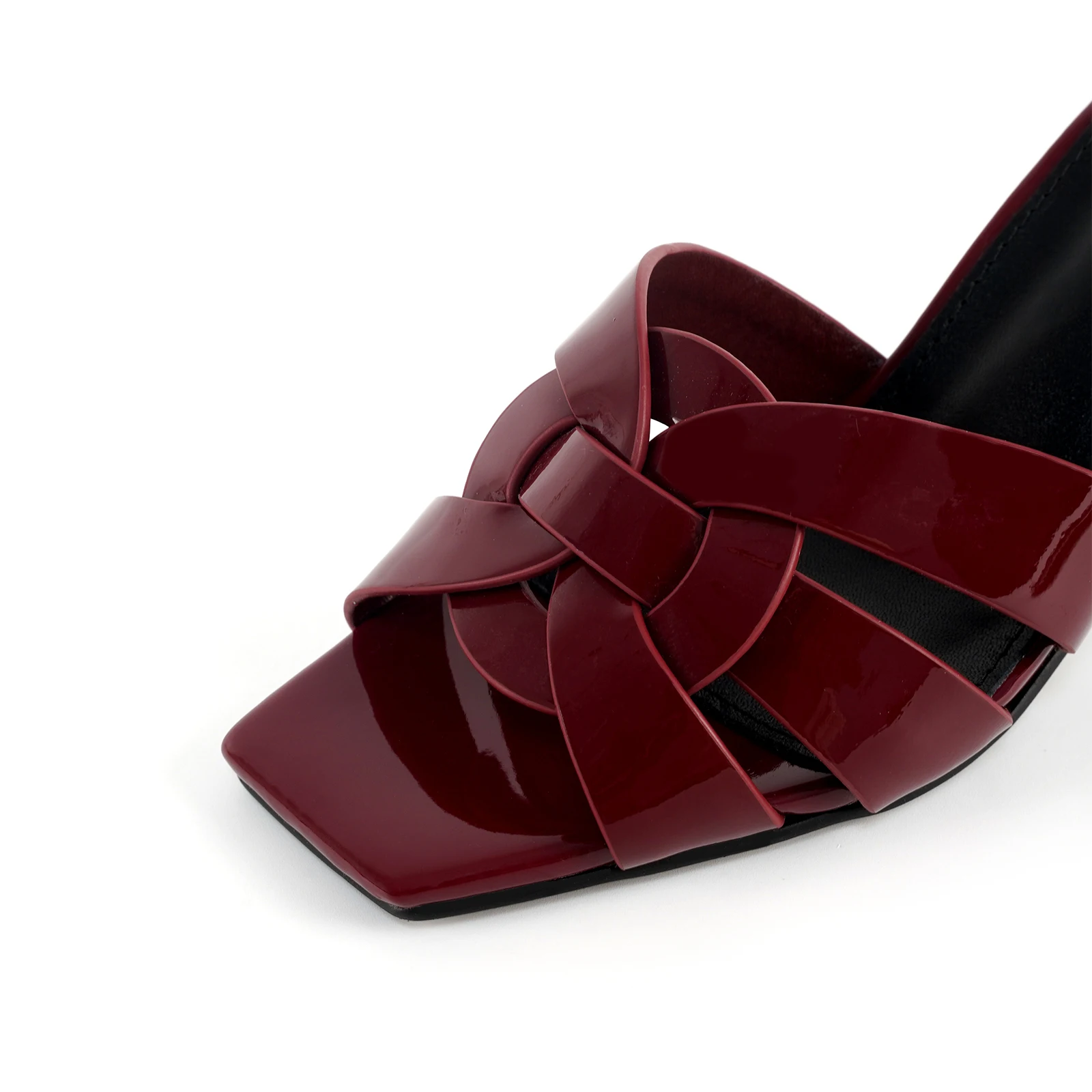 Chinelos de couro feminino de dedo aberto, salto alto, dedo do pé quadrado, sapato de festa elegante, fino, plus size, 35-44, moda verão