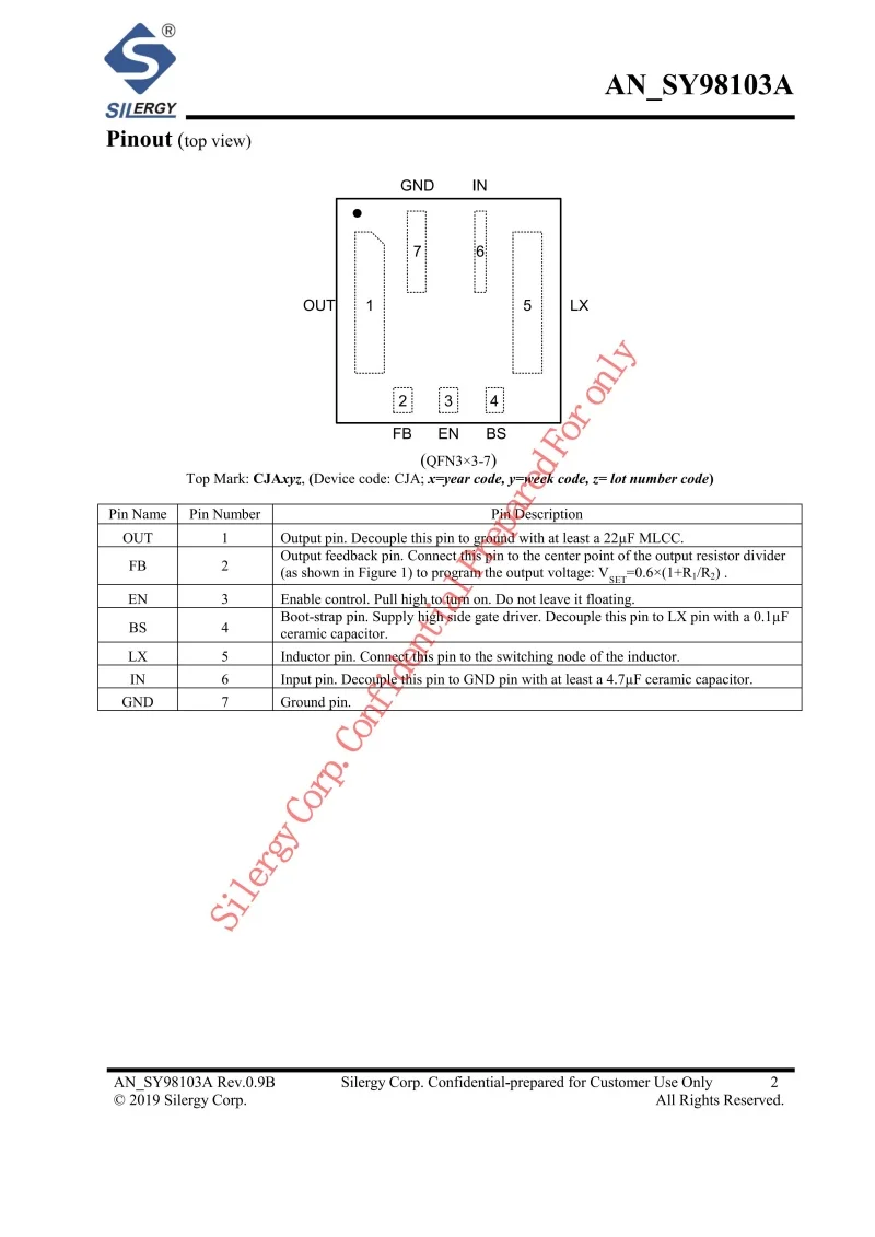 5Pcs/lot SY98103ATRC QFN3×3-7,High Efficiency,Built-in Inductor,1MHz,3A,18V Input  Synchronous Step Down Regulator