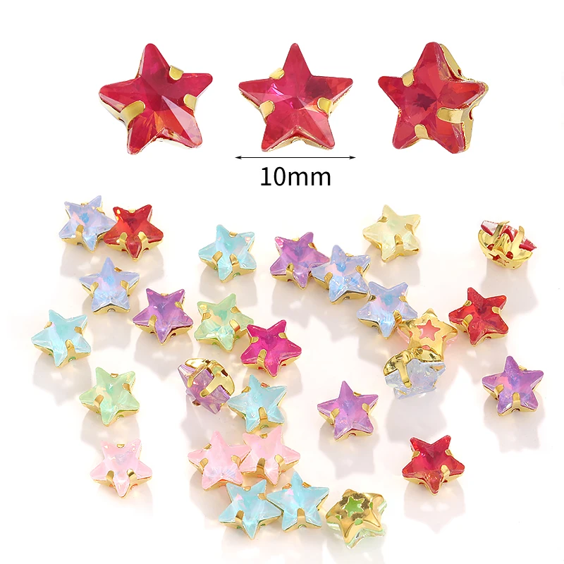 Sewing Rhinestones For Clothes 10mm Star Shape Stones Glass Crystals Clothing Decoration Accessories Crafts Gems Sewn Crystals