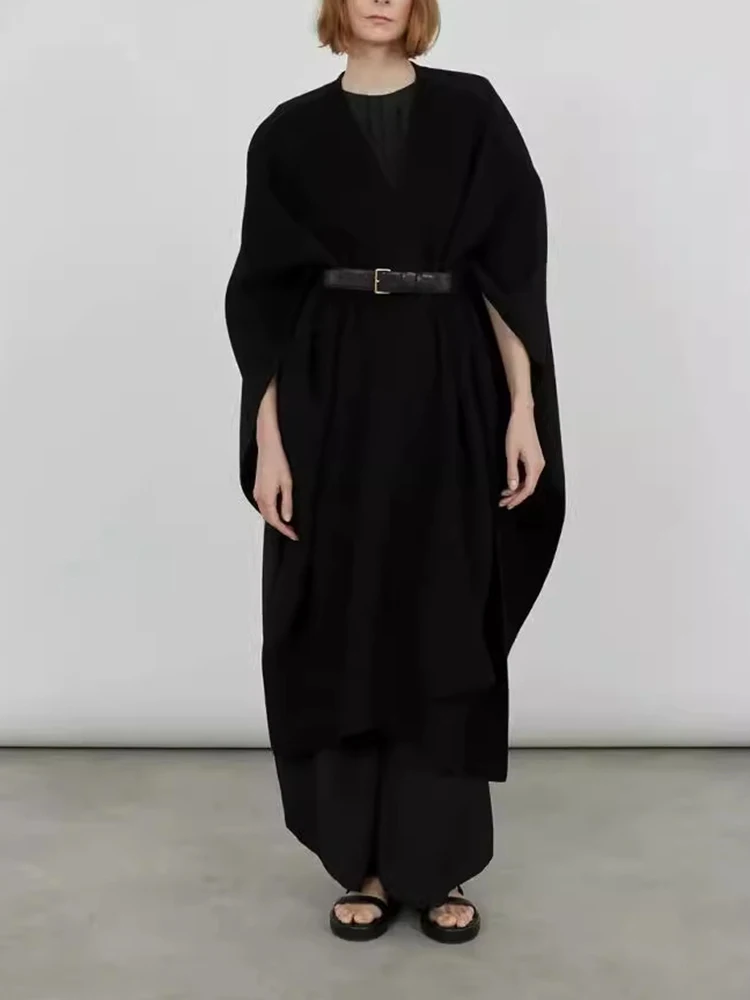 BZVW แฟชั่นเสื้อคลุมเสื้อขนสัตว์ผู้หญิง 2025 ฤดูใบไม้ร่วงใหม่สีทึบยาว Minimalism ไม่สม่ําเสมอเสื้ออารมณ์หญิง 25Z1028