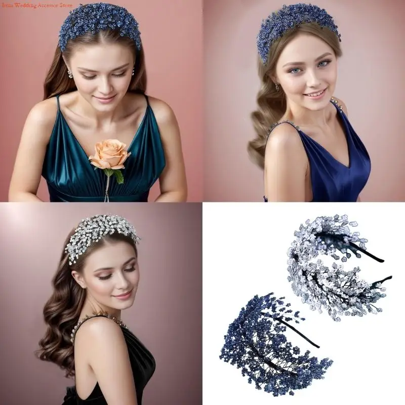 G92D Luxurious Woven Crystal Headband for Women Aesthetic Wedding Hairhoop Formal Event Headband Evening Party Hair Decors