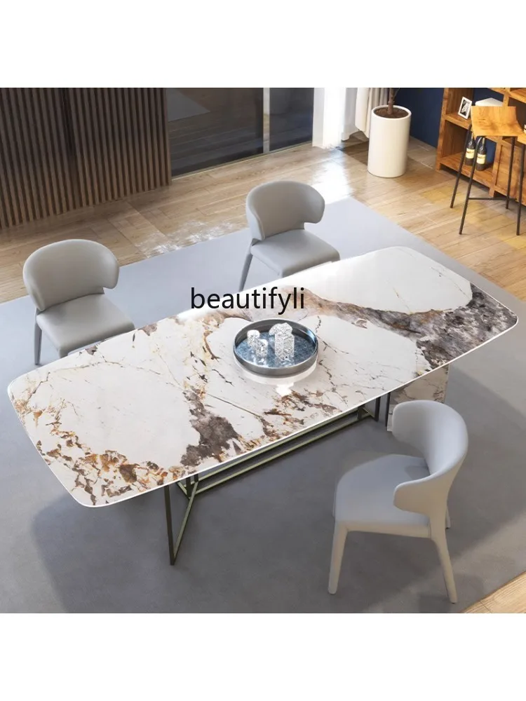 Mesa de comedor Rectangular de estilo italiano, juego de sillas y mesas de piedra de lujo, placa de piedra ligera, diseñador Pandora