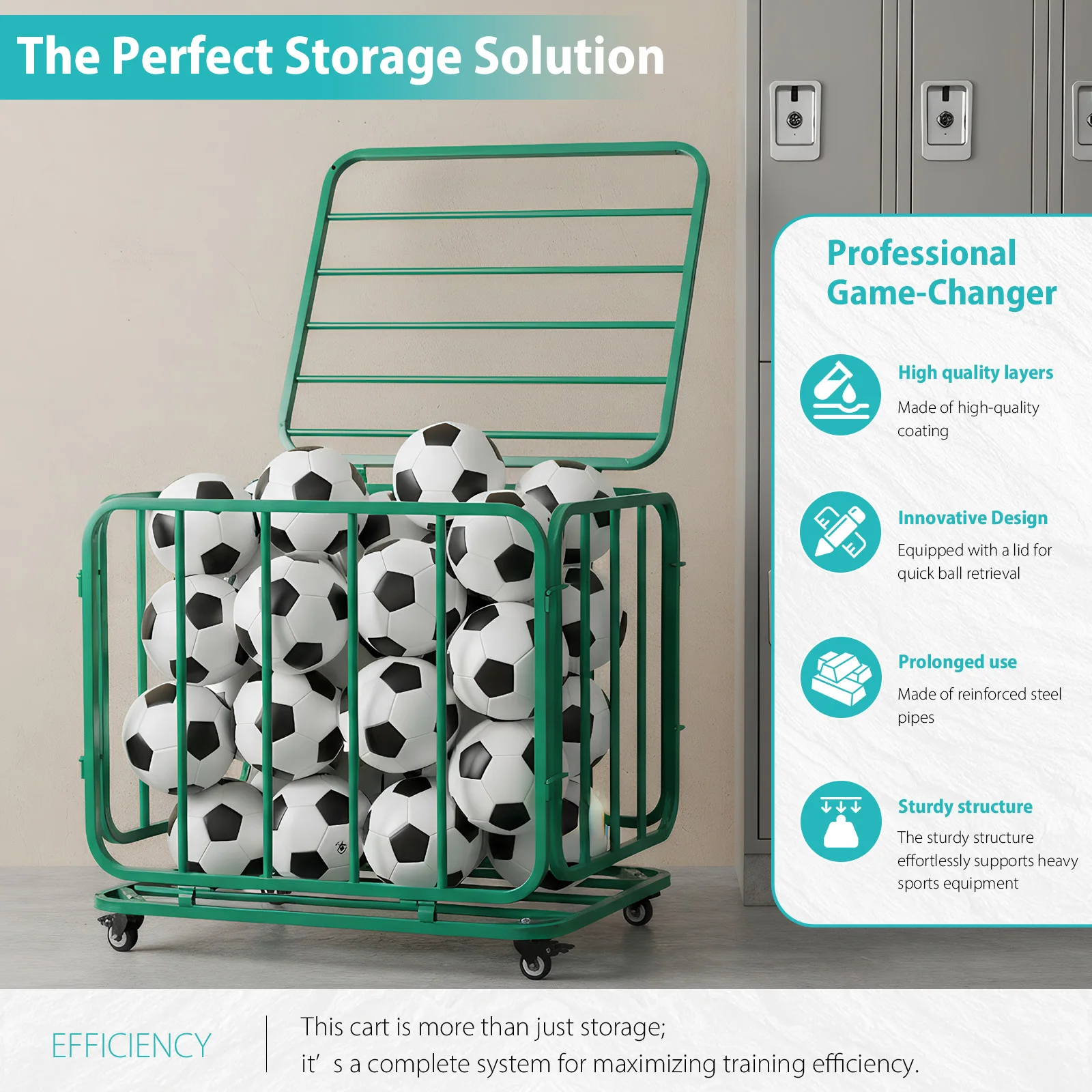 

Тележка для хранения спортивных мячей на колесах, органайзер для спортивного инвентаря для гаража, клуба или спортзала