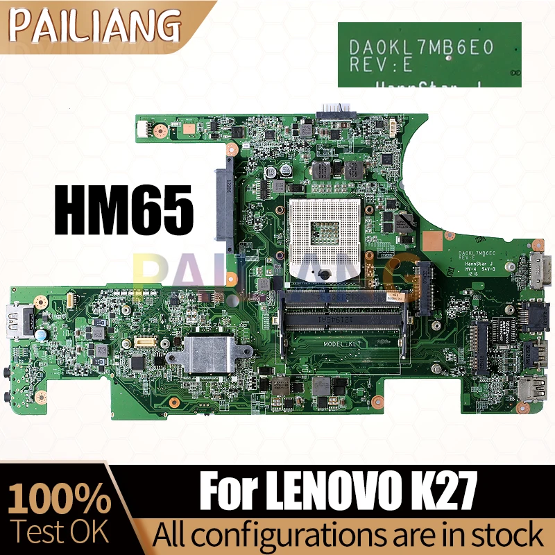 

For LENOVO K27 Notebook Mainboard DA0KL7MB6E0 HM65 Laptop Motherboard Full Tested