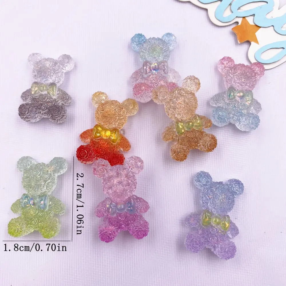 10PCS Colorful Resin Cartoon Bow Crystal Rose Bear Figurines Flatback Rhinestone DIY Wedding Decor Scrapbooks Accessories Crafts