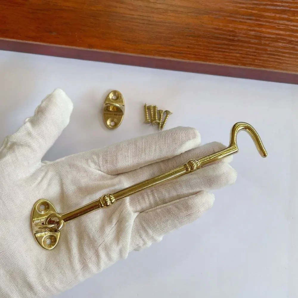 Solid Brass Window Hook Retro Antique Style Windproof Latch Chinese Door Catch Heavy Duty Hardware For Wooden Frame Decoration