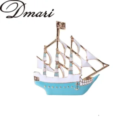 Dmari Women Brooch Vintage Enamel Sail Boat Caribbean Pirate Ship Lapel Pin For Suit Women Clothing Luxury Accessories Jewelry