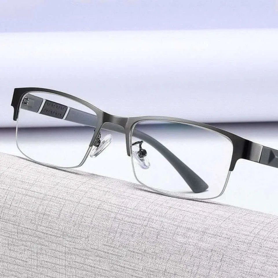 Anti Blue Lesebrille Herren Retro Metallrahmen Quadratische Presbyopiebrille für Unternehmen – Detail 6