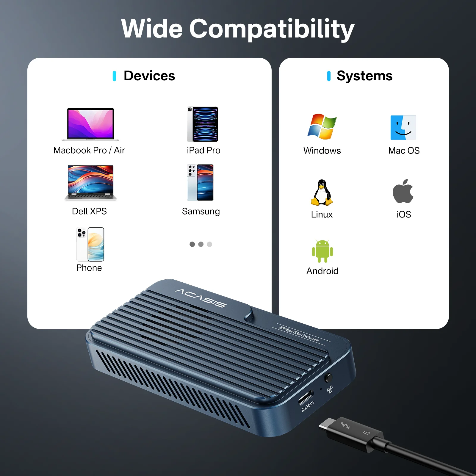 Acasis 80Gbps USB4 M.2 NVMe SSD Case Thunderbolt 5 USB-C NVME SSD Enclosure Compatible with thunderbolt 3/4/5 For Mac M4 Macbook - Image 6