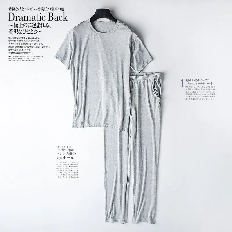Men's spring and summer new modal pajamas two-piece short-sleeved trousers thin large size loose sports home wear suit sleepwear