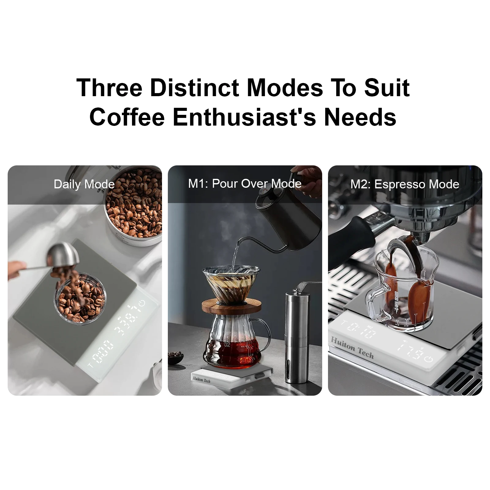 Huiton Küchenkaffeewaage mit Timer, wiederaufladbare Digitalwaage, 0,1 g, hohe Präzision, 3 Modi, Tropf-Espresso-Waage, Barista-Geschenk