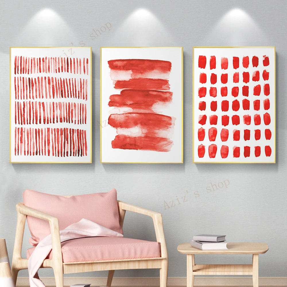 Abstract Art Red Poster Neutral Mid Century Watercolor Print Orange Minimalist Wall Art Canvas Painting Modern Living Room Decor