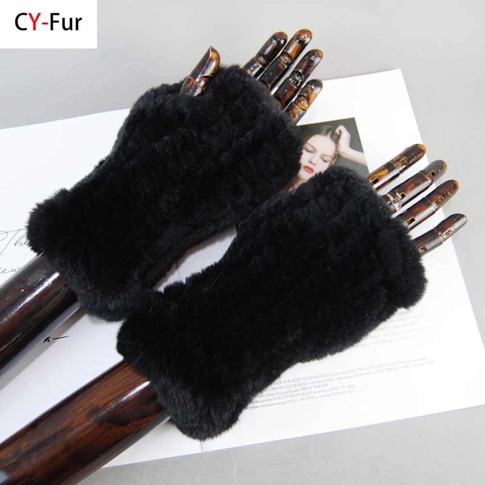 

New Arrival Lady Natural Real Rex Rabbit Fur Mitten Good Elastic Knitted Genuine Fur Mittens Women Winter Warm Real Fur Gloves