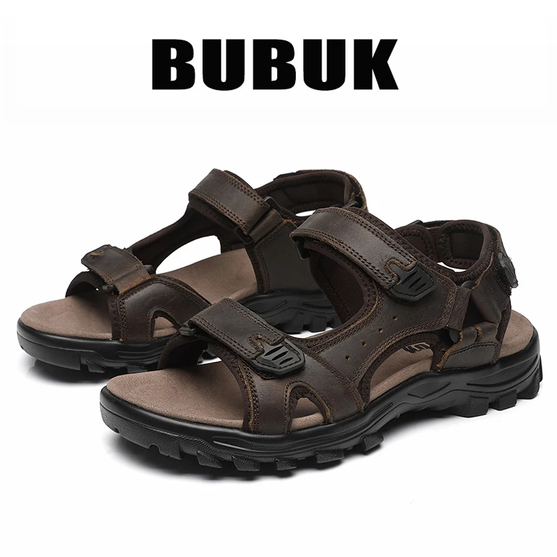Bubuk Herren Outdoor-Freizeitsandalen aus hochwertigem Rindsleder, modisches und vielseitiges offenes Design, für alle Jahreszeiten anpassbar, bequeme flache Strandschuhe, Herren-Wasserschuhe. – Detail 4