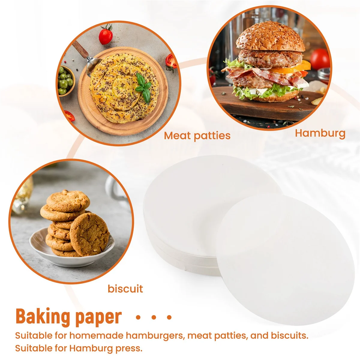 ベーキング用焦げ付き防止オイルペーパー、ハンバーガープレス、ハンバーガー、500個