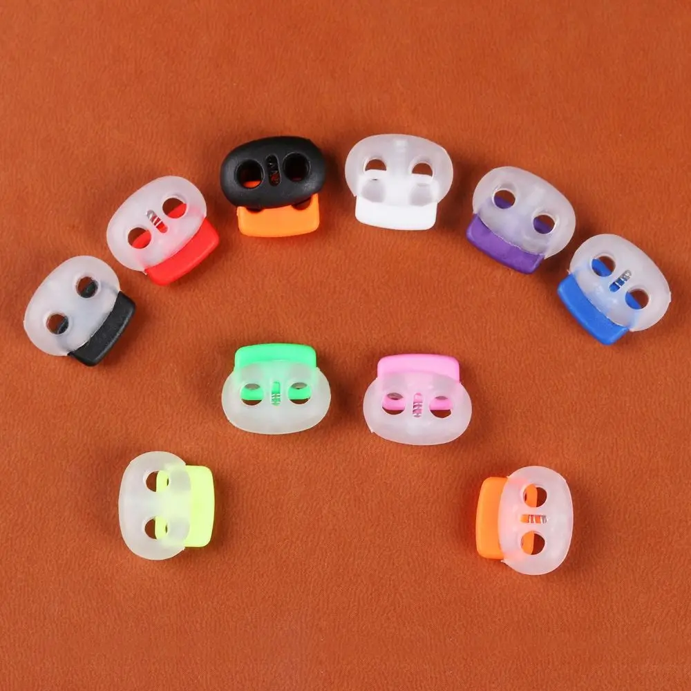 10pcs 18.5*17mm 4mm Hole Sportswear Accessories Double Holes Apparel Shoelace Button Plastic Stopper Cord Lock Bean Toggle Clip