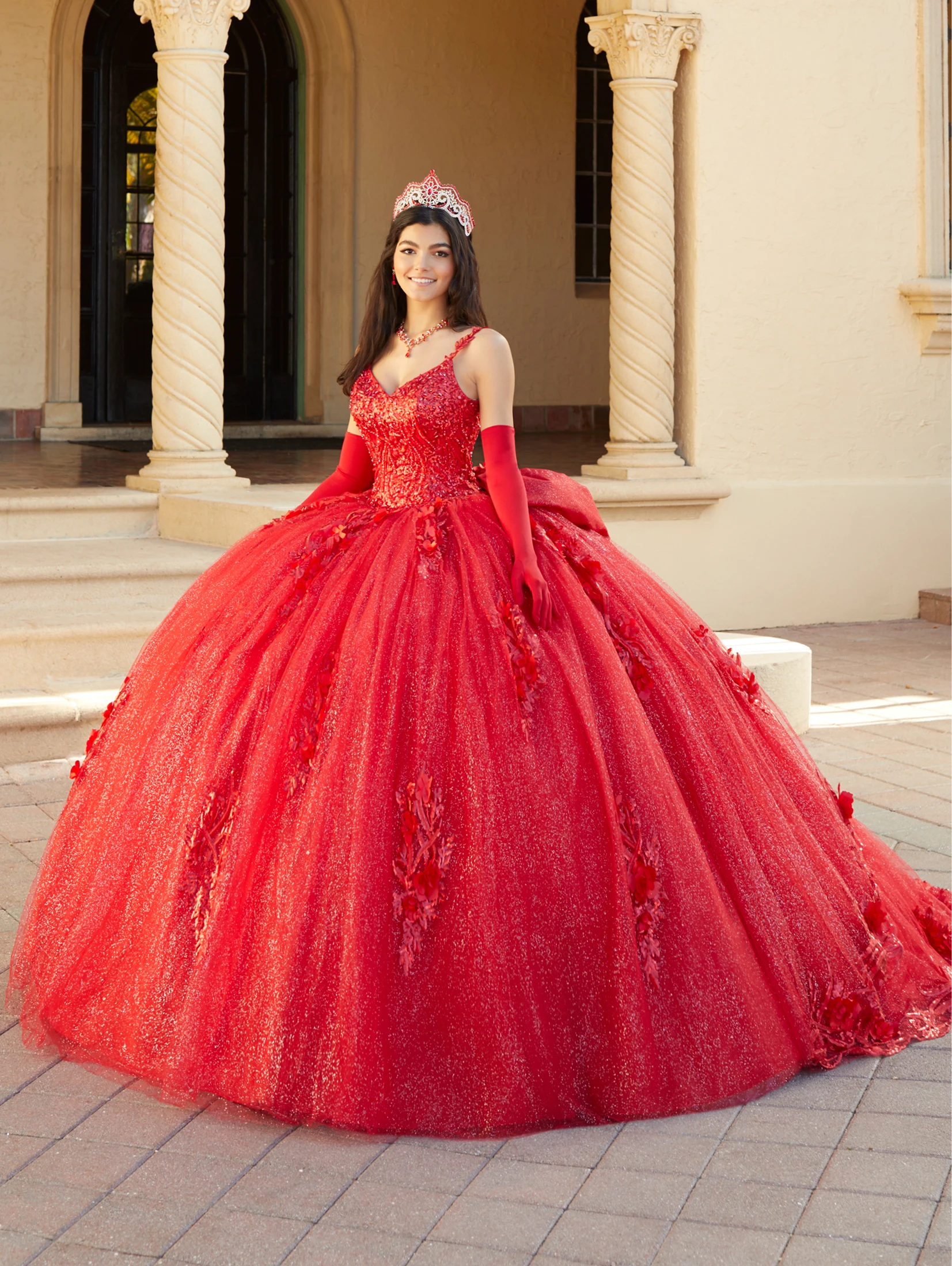 Vestido de novia rojo de alta costura para mujer, cinta con reflejos, calcomanía 3D, cuello en V, lazo