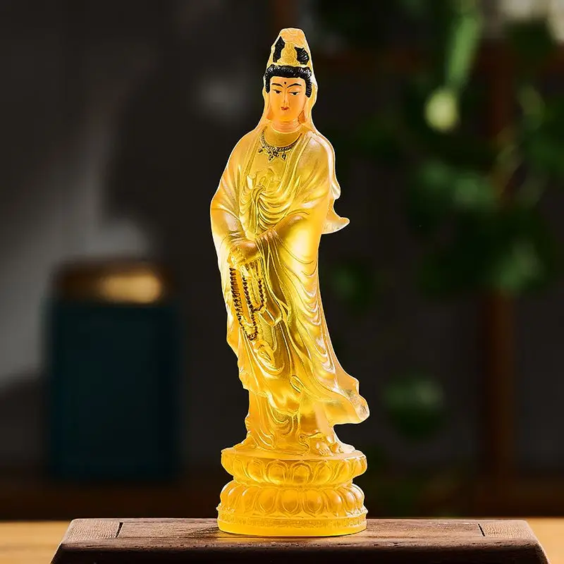 Water glazed prayer beads Guanyin Avalokitesvara Buddha statue Buddhist temple, indoor, offering Glass carved ornaments