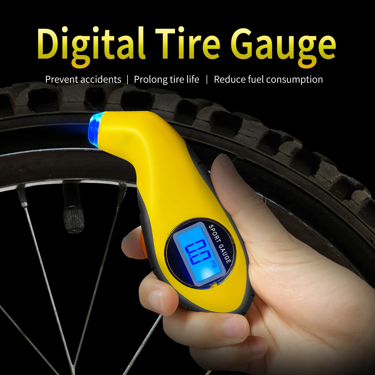 Bike Tire Pressure Gauge Backlight High Precision Digital Tire Pressure Monitoring Car Tyre Air Pressure Gauge Meter LCD Display