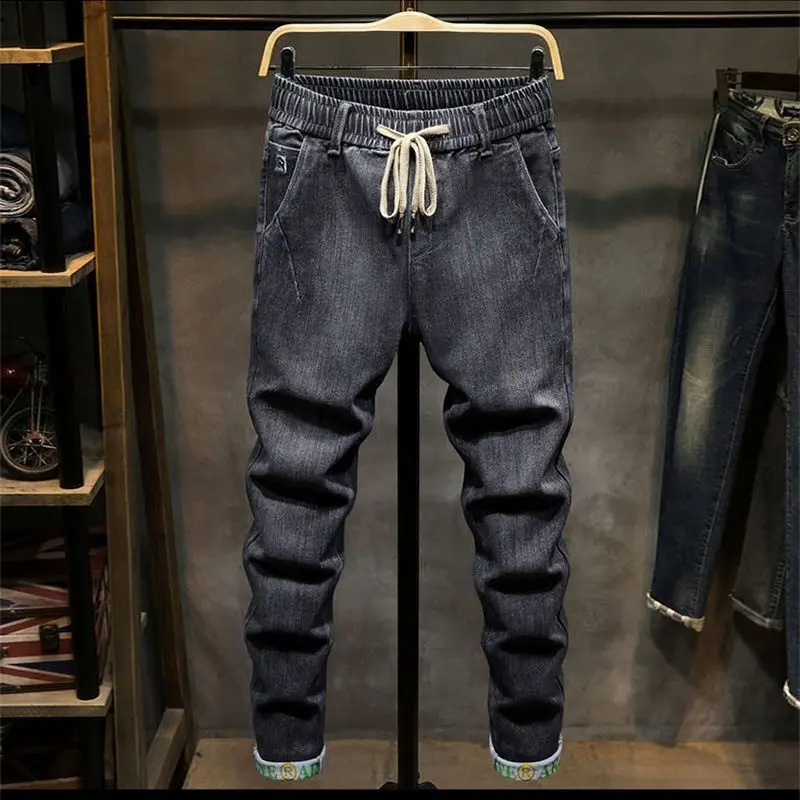 

Elastic Waist Jeans Men's Spring and Autumn Slim-fitting Small Feet Fashion Men's Clothing 2025 New Drawstring Casual Trousers