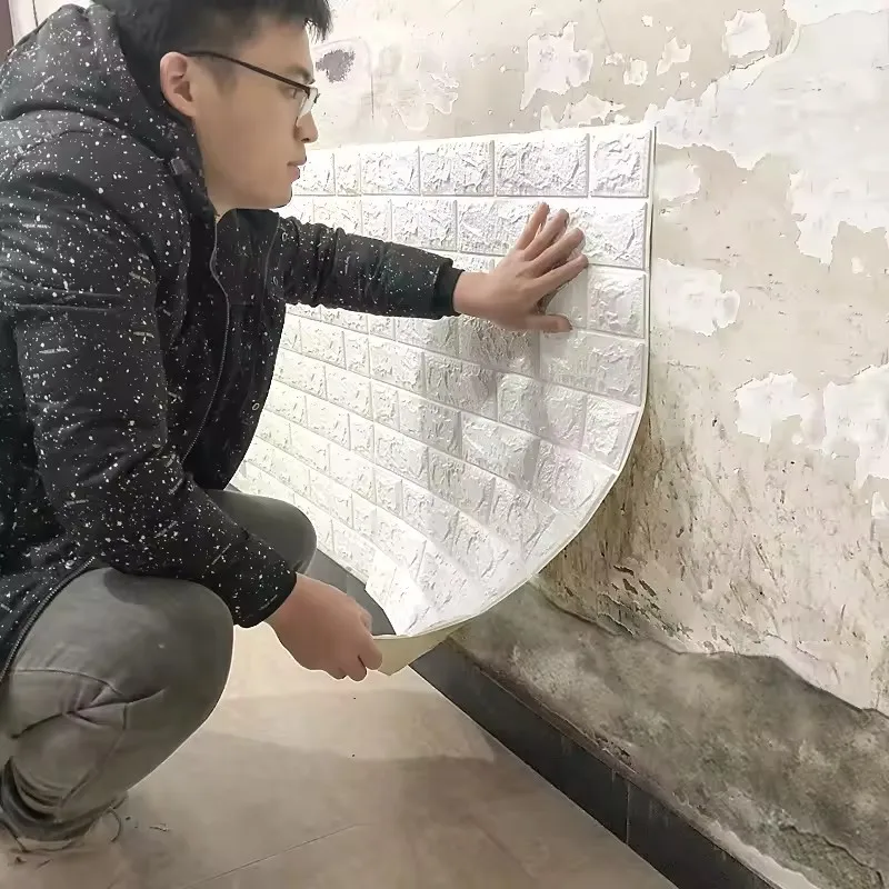 

35x38.5cm 3D Retro Self-adhesive Foam Brick Wall Stickers Waterproof Anti-collision Bedroom Decoration Renovated Wall Sticker