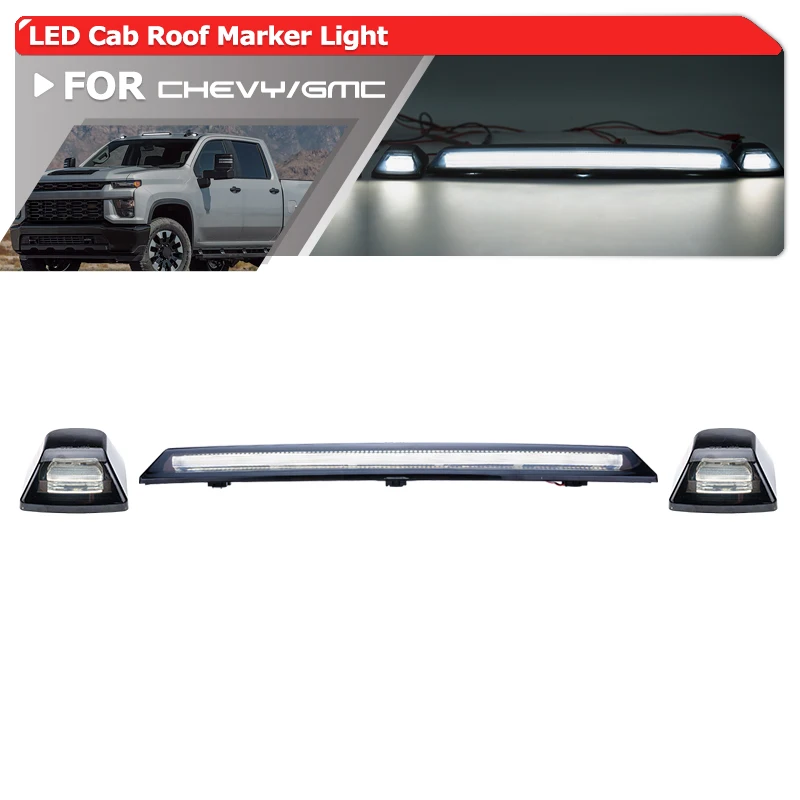 

Smoked White/Amber Top Cab Roof Marker Lights For 2020+ GMC Sierra Chevrolet Silverado 2500 3500 HD LED Clearance Running Lamps