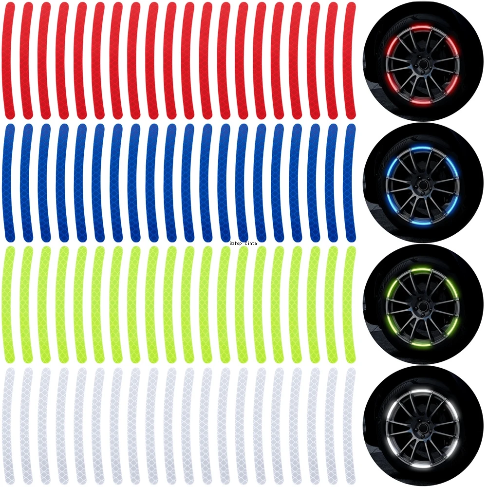 

20pcs/set Colorful Reflective Car Stickers Safety Warning Adhesive Reflectors Tapes Stripe Exterior Decoration For Vehicle Wheel