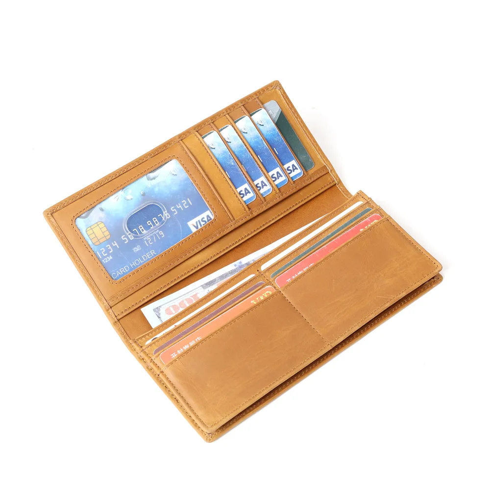 1008 Retro Crazy Horse Leather Men's Wallet Head Layer Leather Large Capacity Handbag Leather Long Wallet