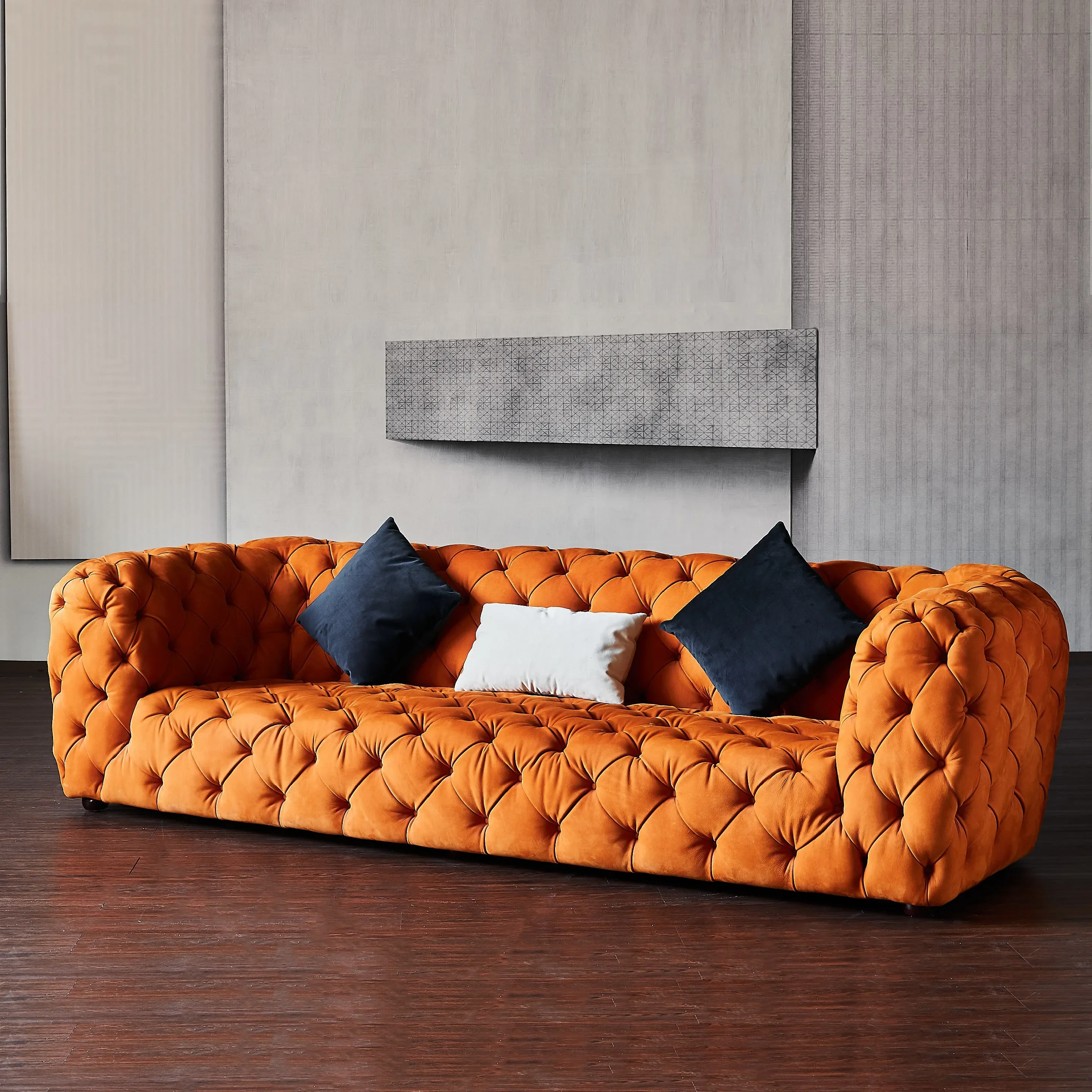 American light luxury buckle leather sofa