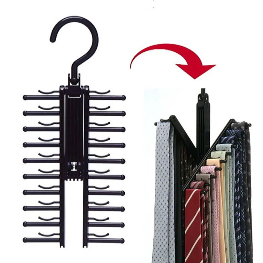 Sturdy Plastic Tie Rack Multifunctional Hanging Tie Organizer Space-saving 20 Rows Scarf Holder Wardrobe Organization