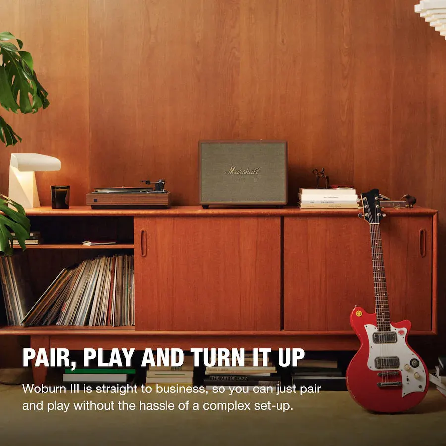 Marshall WOBURN III Vintage Style Bluetooth Speaker, 3-Way Drivers, Multi Source Inputs, Physical Tone Knobs & Wide Soundstage