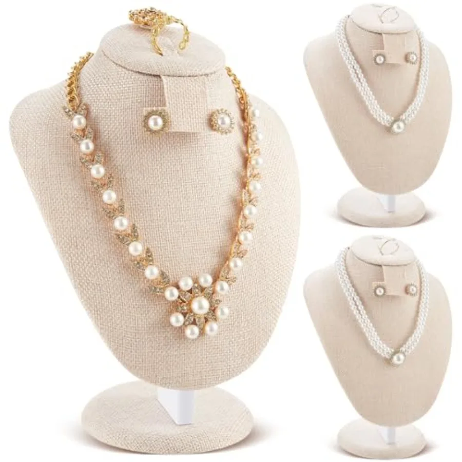 

3 Pcs Linen Jewelry Display Necklace Earrings Ring Display Stand Jewelry Bust/mannequin for Selling and Shows