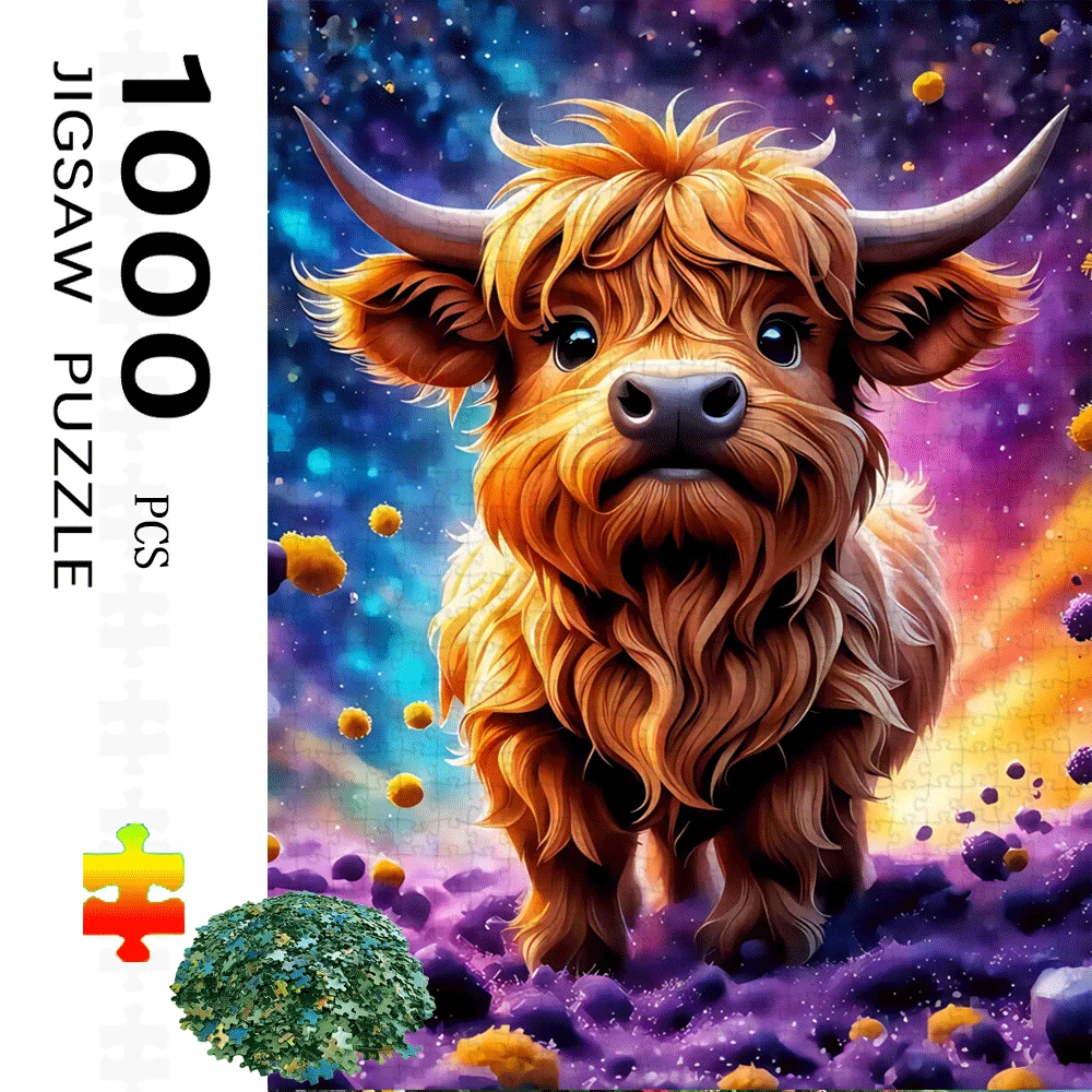 

Пазл для взрослых, 1000 шт., с изображением хайлендских короров и звездной ночи — яркое произведение искусства космической туманности, увлекательный чай для мозга