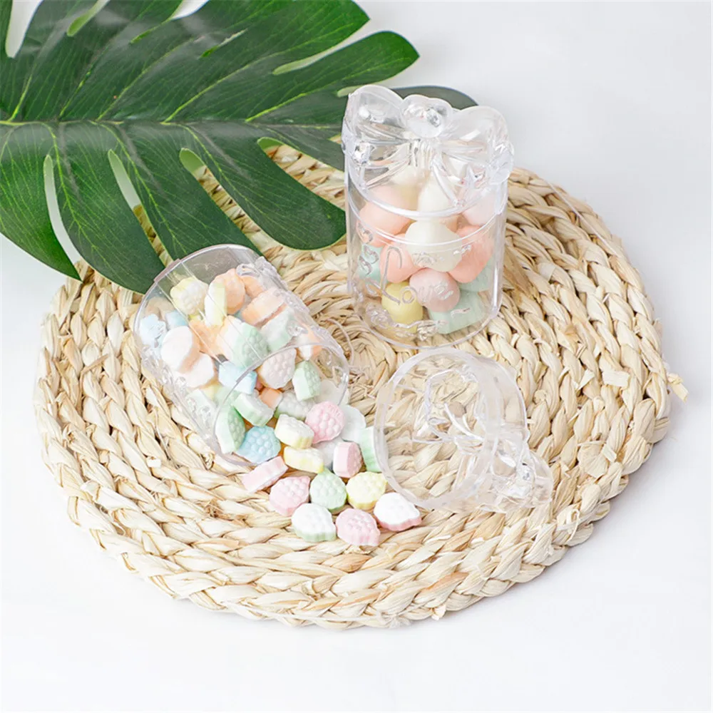 1pc Plastic Candy Box with Lid Candy Gift Bags Baby Shower Favor Boxes Package Round Candy Box Crystal Packaging Box Supplies