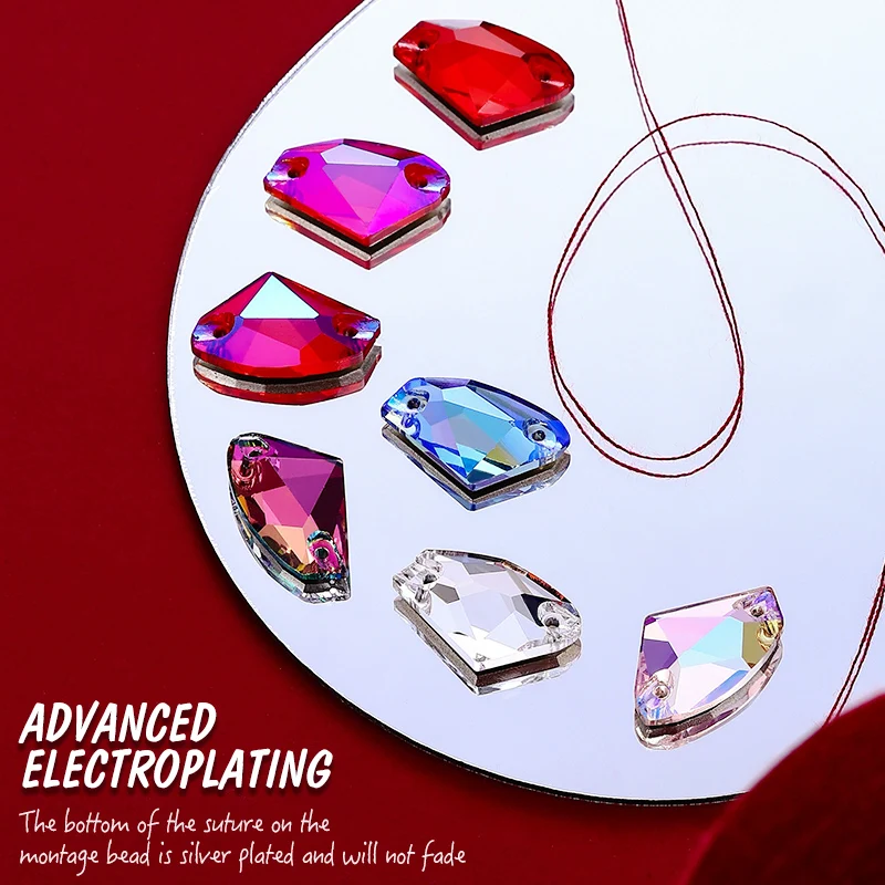 QIAO Top-Qualität 43 Farben Galaktische Axt Glas Kristallform Nähsteine Flache Rückseite Aufnähbare Strasssteine für Kleidung, Taschen – Detail 5