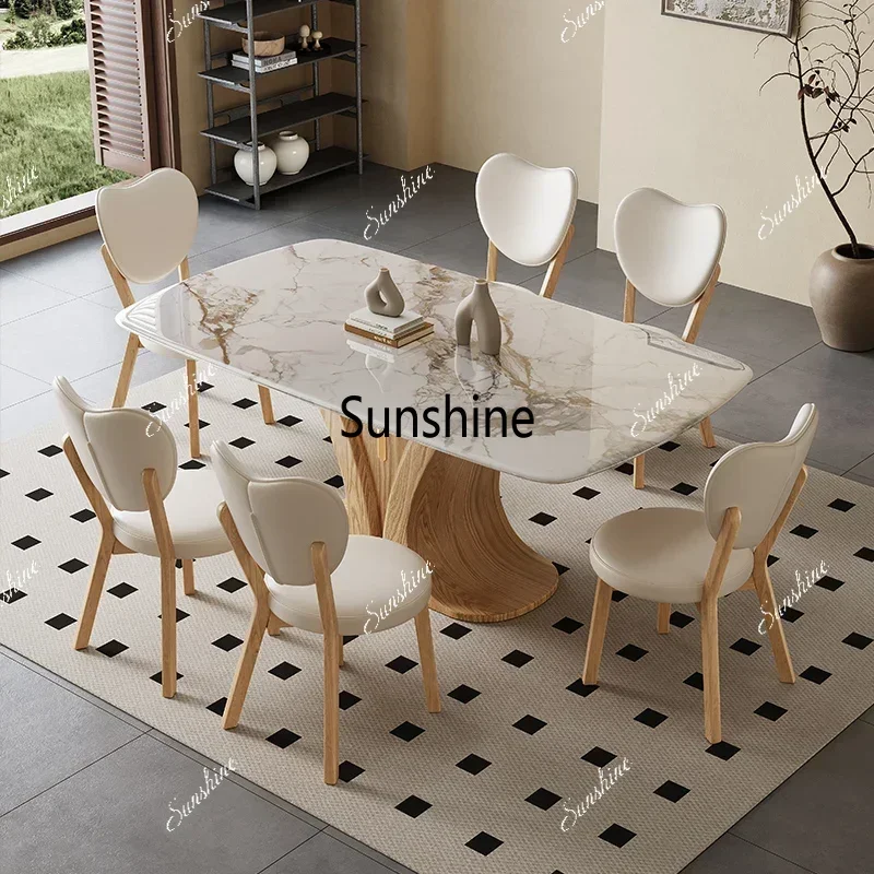 Modern Dining   Room Home Furniture Table With Base Dining Chair Light Luxury Marble Top Dining Room SetsT*