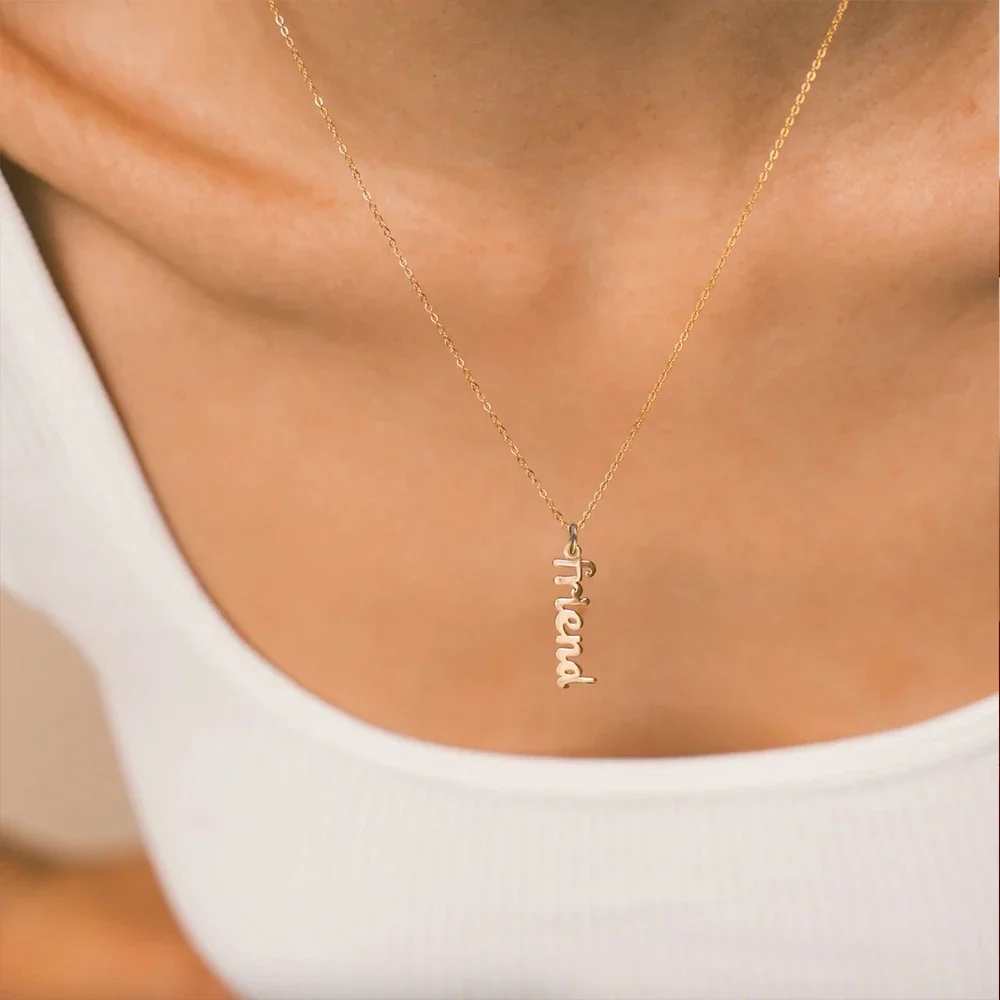 

women Handmade Vertical Name Necklace Signature Letter Necklace Pendant Handwriting Charm Nameplate Stainless Steel Jewelry